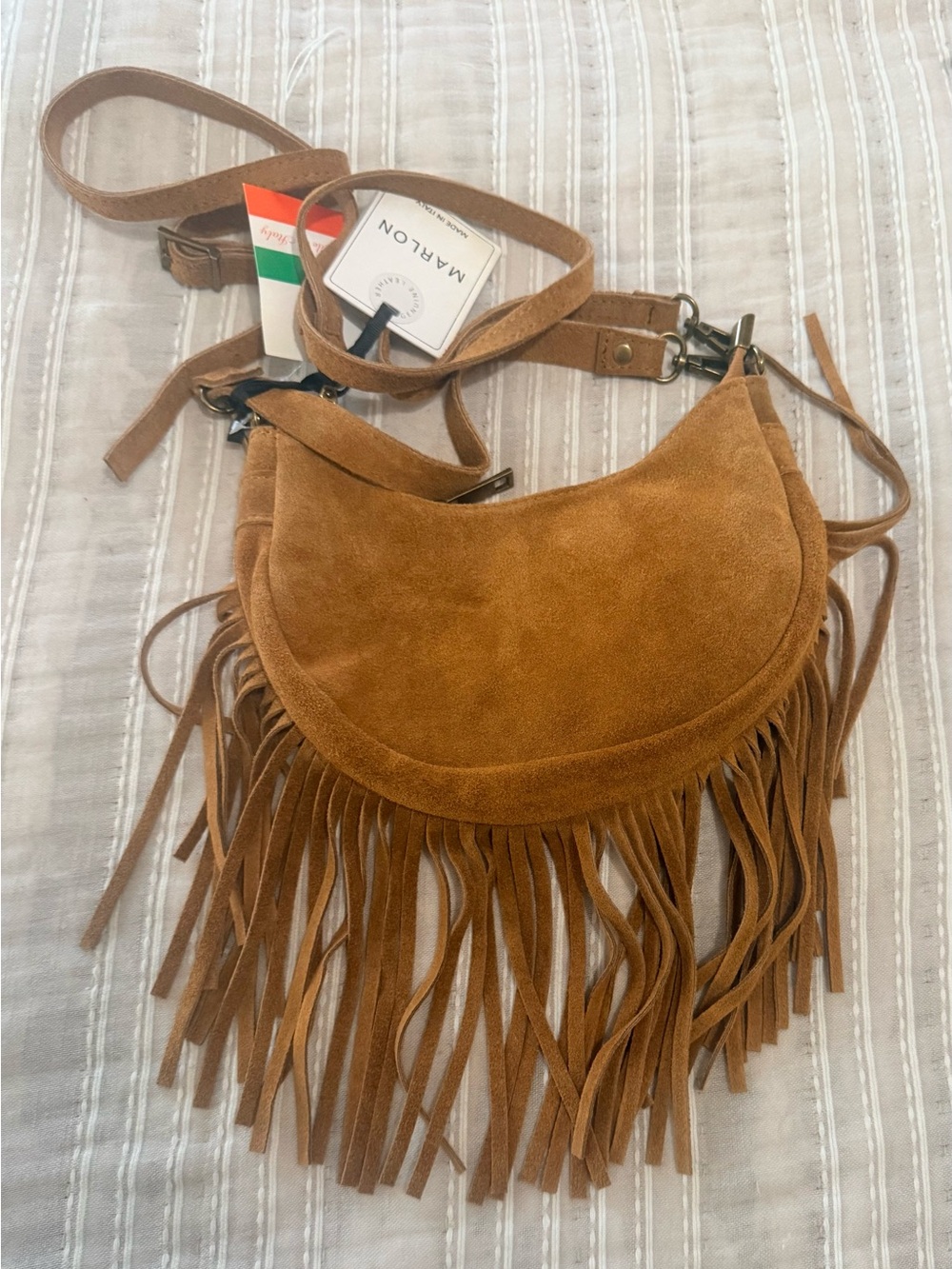 Suede Fringe Crossbody Bag in Cognac - Picture 2 of 4